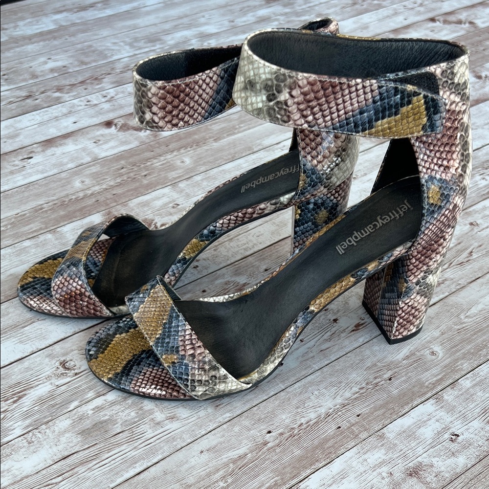 Jeffrey Campbell Lindsay Snakeskin Ankle Strap Block Heels - Picture 4 of 7